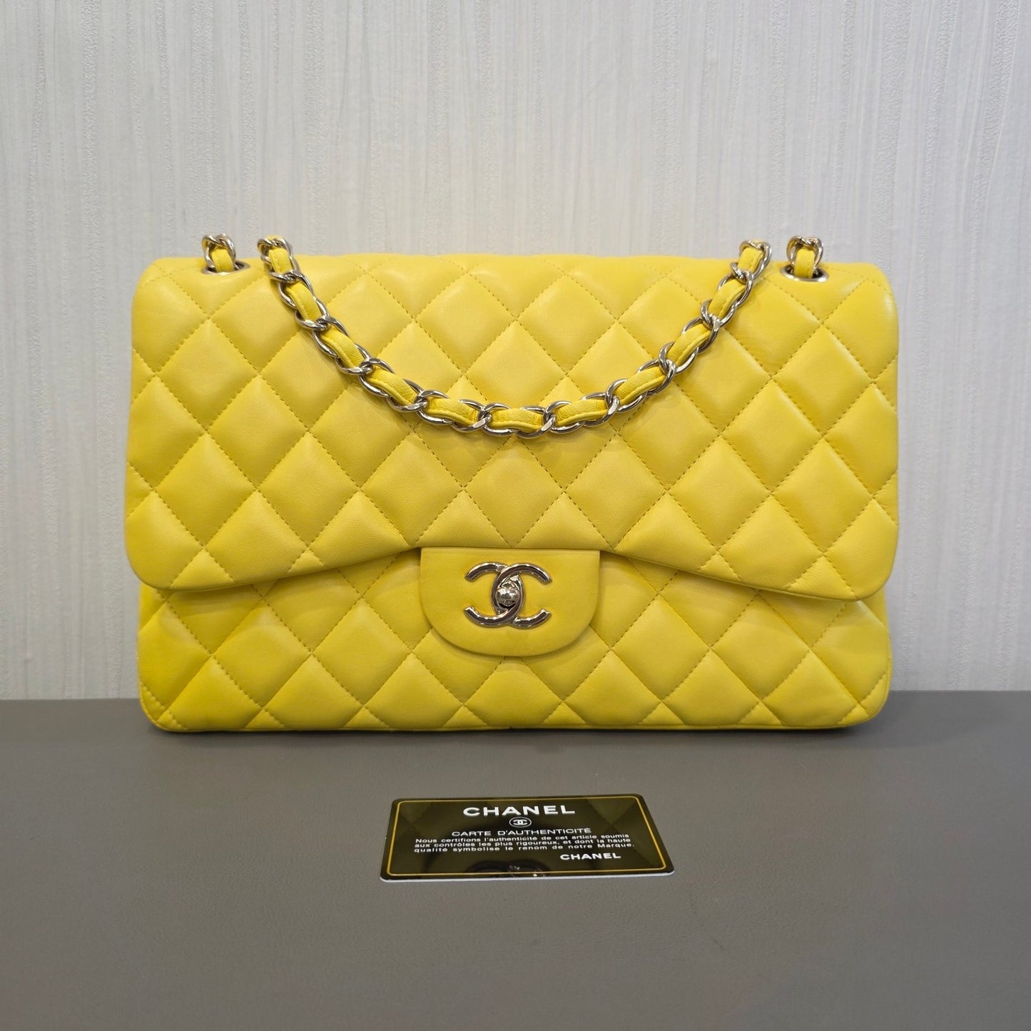 CHANEL Classic Double Flap Lambskin Shoulder Bag Yellow (Pre-Owned)
