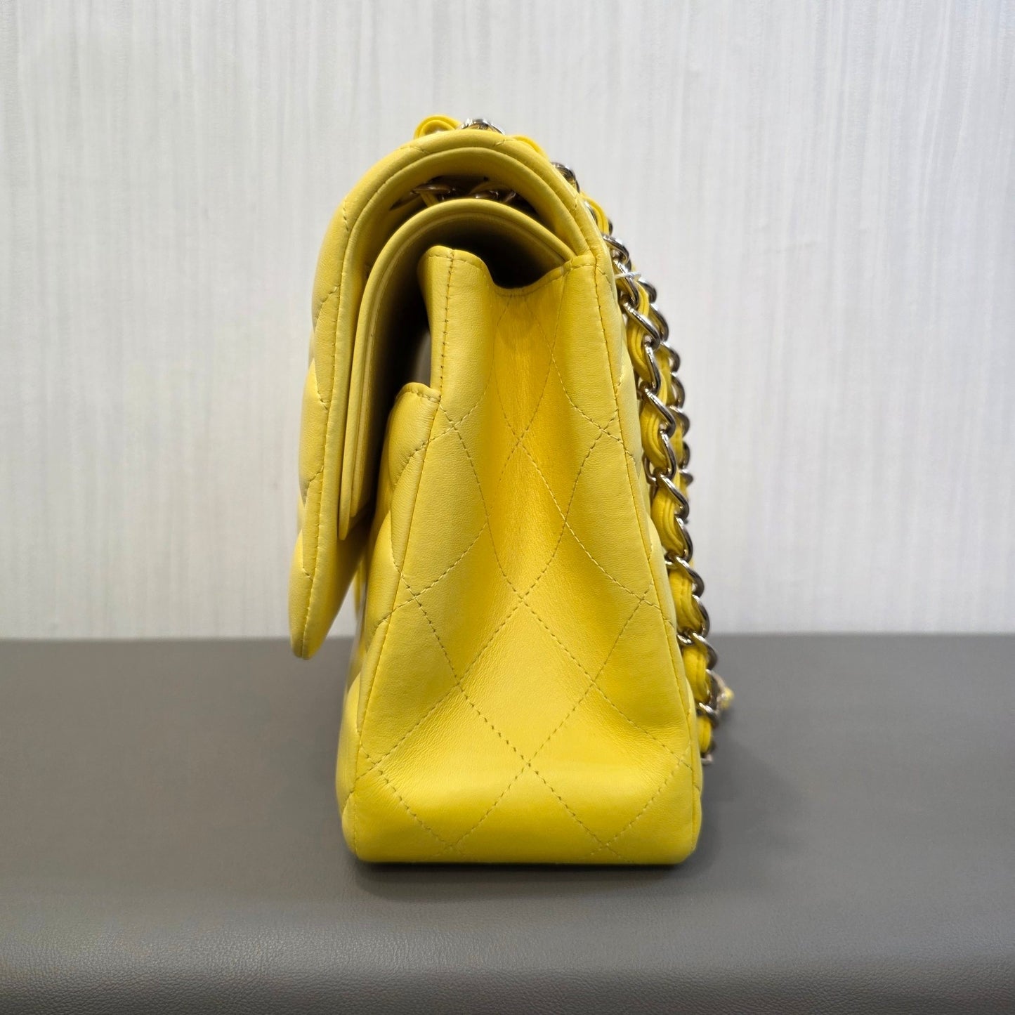 CHANEL Classic Double Flap Lambskin Shoulder Bag Yellow (Pre-Owned)