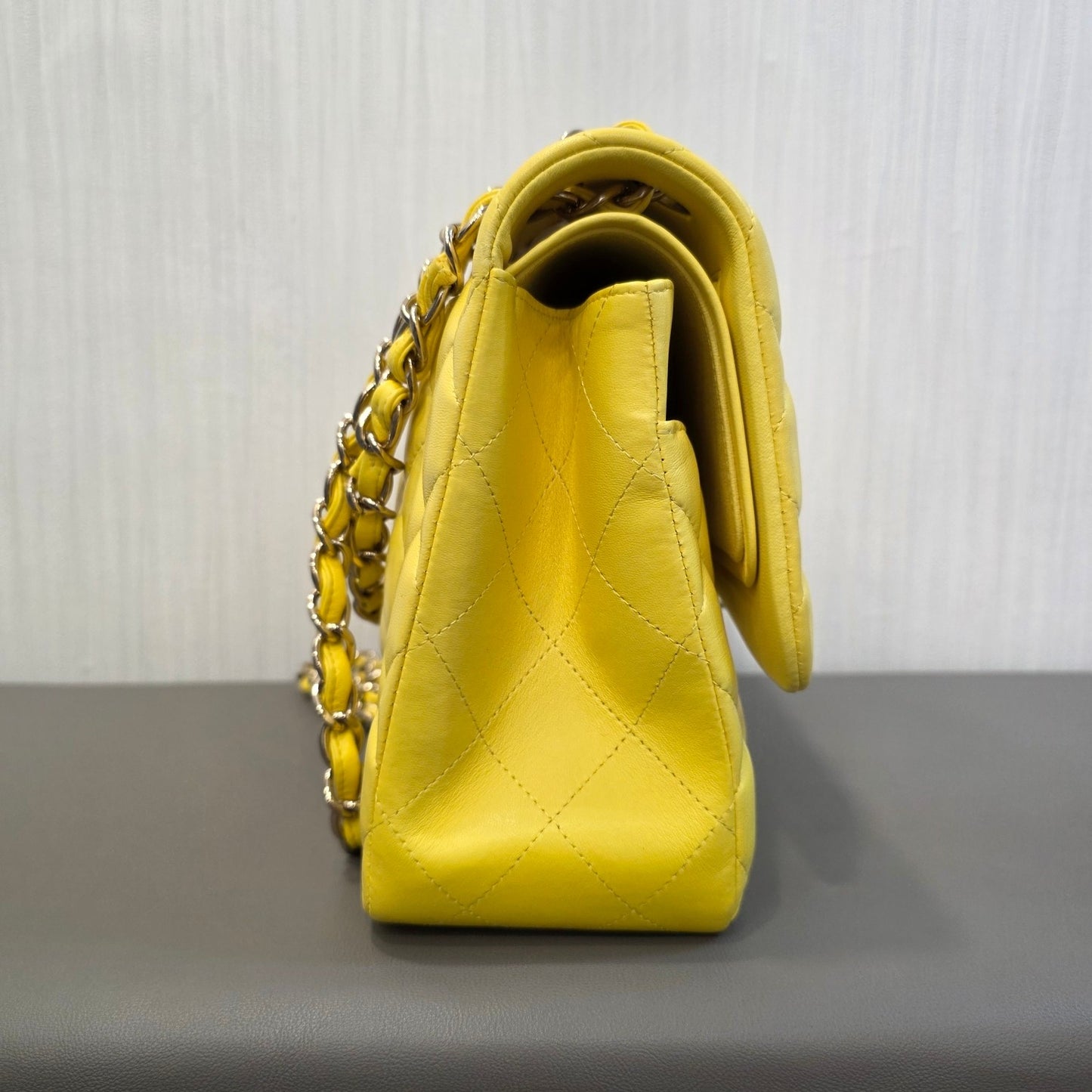 CHANEL Classic Double Flap Lambskin Shoulder Bag Yellow (Pre-Owned)