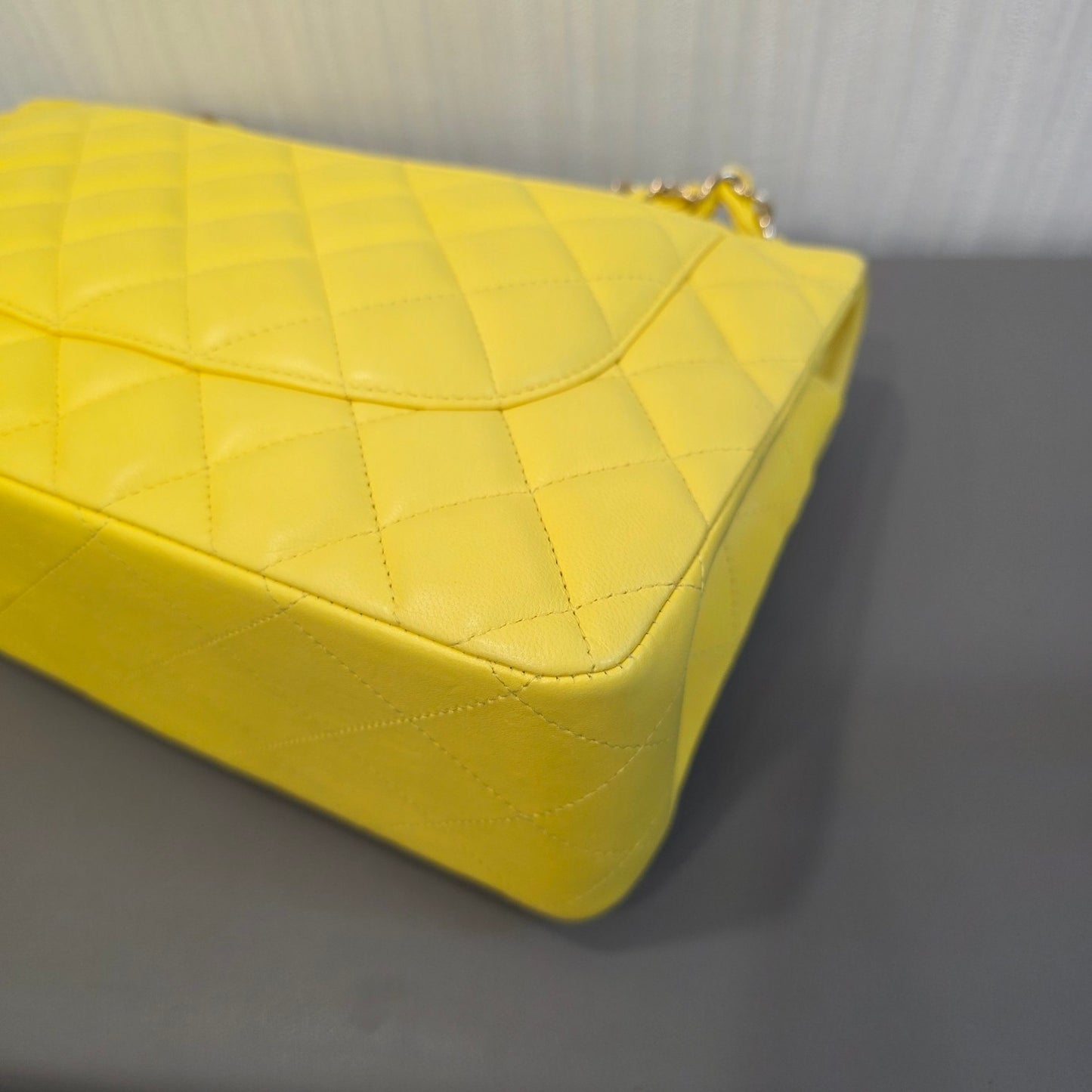 CHANEL Classic Double Flap Lambskin Shoulder Bag Yellow (Pre-Owned)