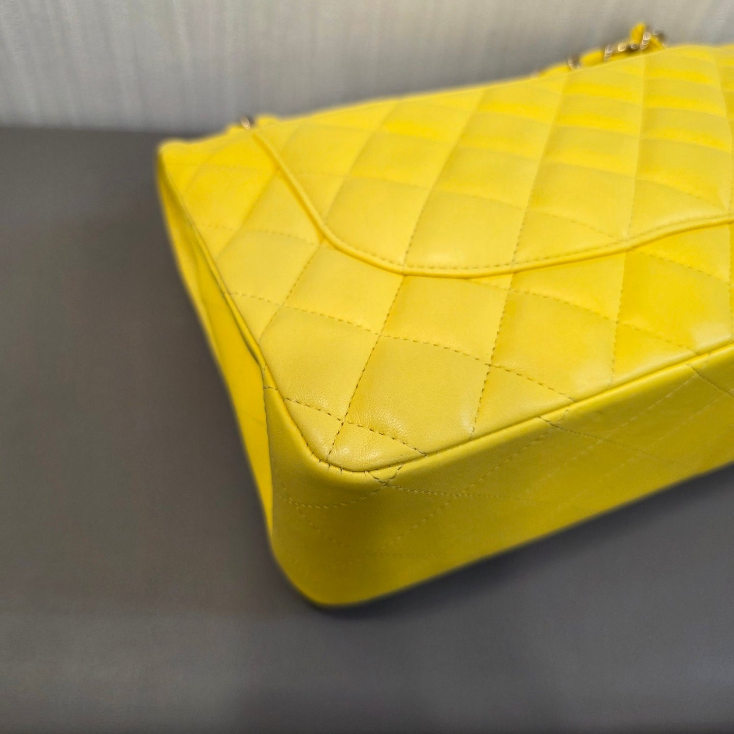 CHANEL Classic Double Flap Lambskin Shoulder Bag Yellow (Pre-Owned)