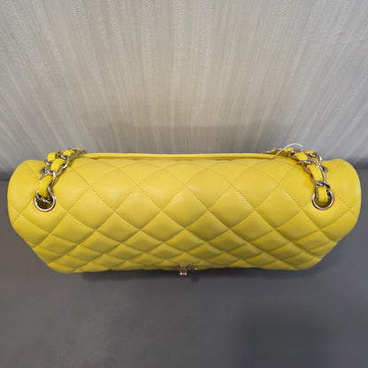CHANEL Classic Double Flap Lambskin Shoulder Bag Yellow (Pre-Owned)