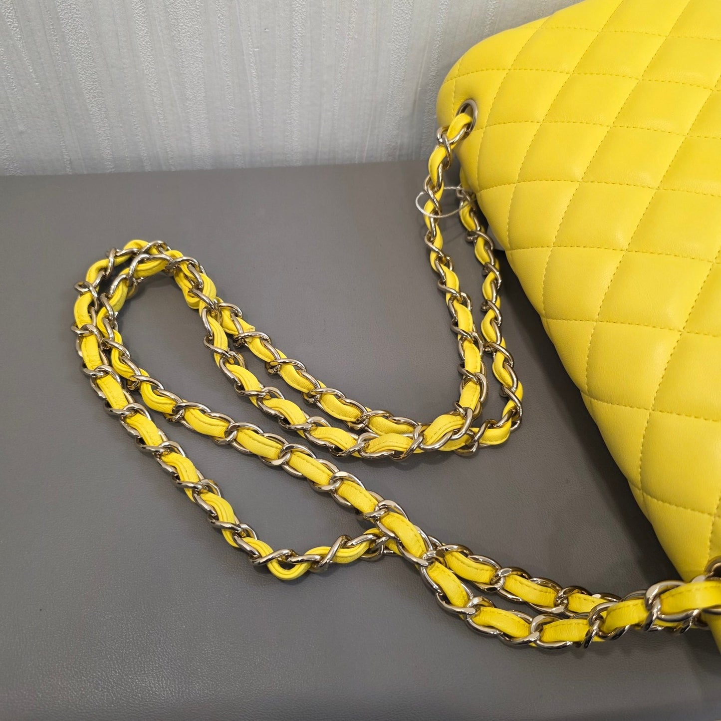 CHANEL Classic Double Flap Lambskin Shoulder Bag Yellow (Pre-Owned)