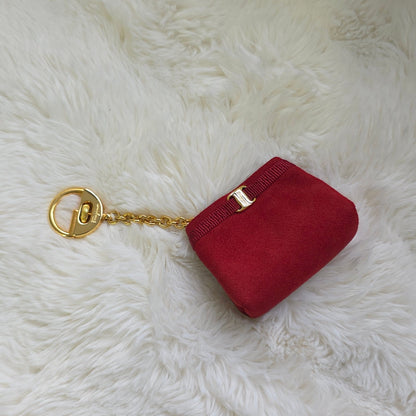 Salvatore Ferragamo Vara Suede Coin Purse Keychain Red (Pre-Owned)