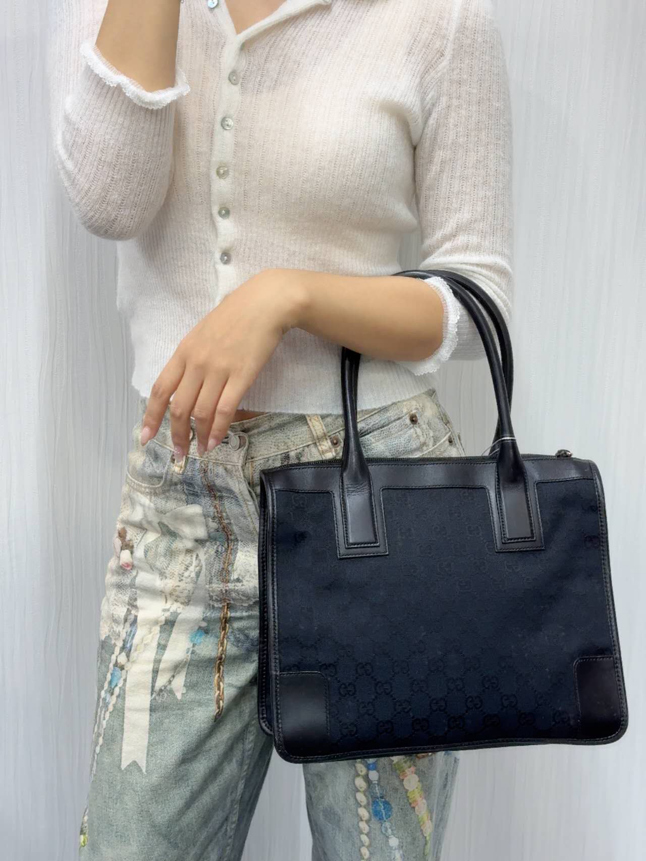 Gucci GG Canvas Tote Bag Black (Pre-Owned)