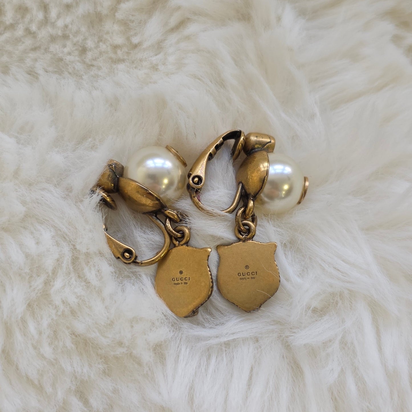 GUCCI Pearl Tiger Head Drop Earrings (Pre-Owned)