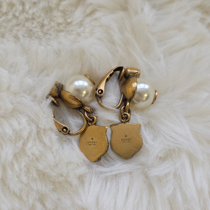 GUCCI Pearl Tiger Head Drop Earrings (Pre-Owned)