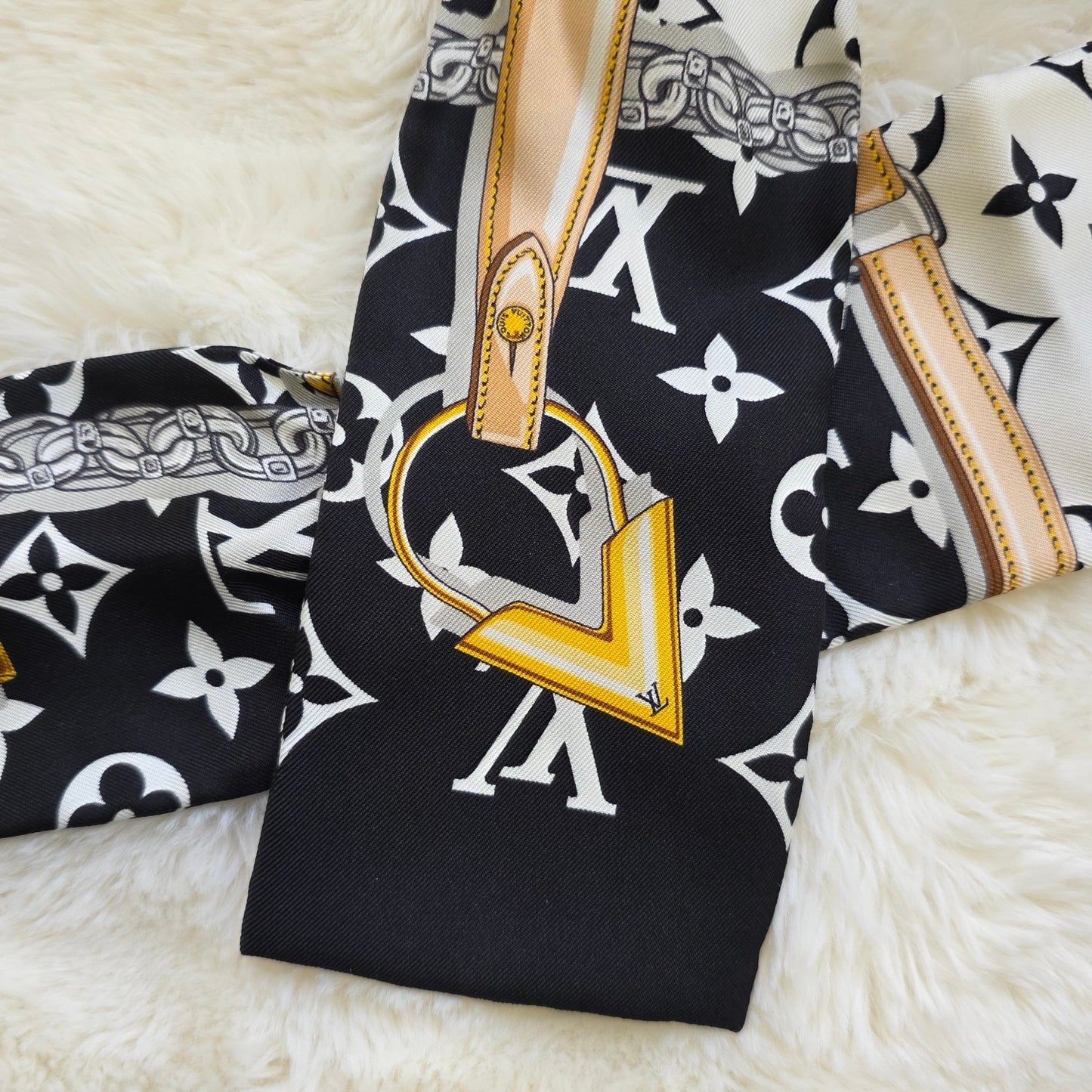 Louis Vuitton Monogram Silk Bandeau Scarf Black Multicolor (Pre-Owned)