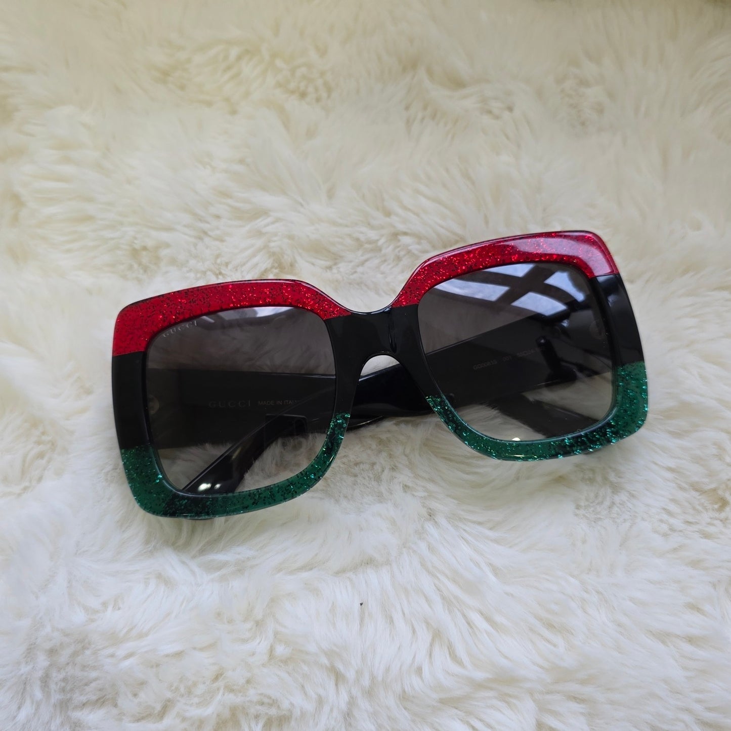 Gucci Oversized Glitter Frame Sunglasses Red Green Black (Pre-Owned)
