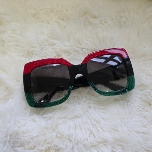 Gucci Oversized Glitter Frame Sunglasses Red Green Black (Pre-Owned)