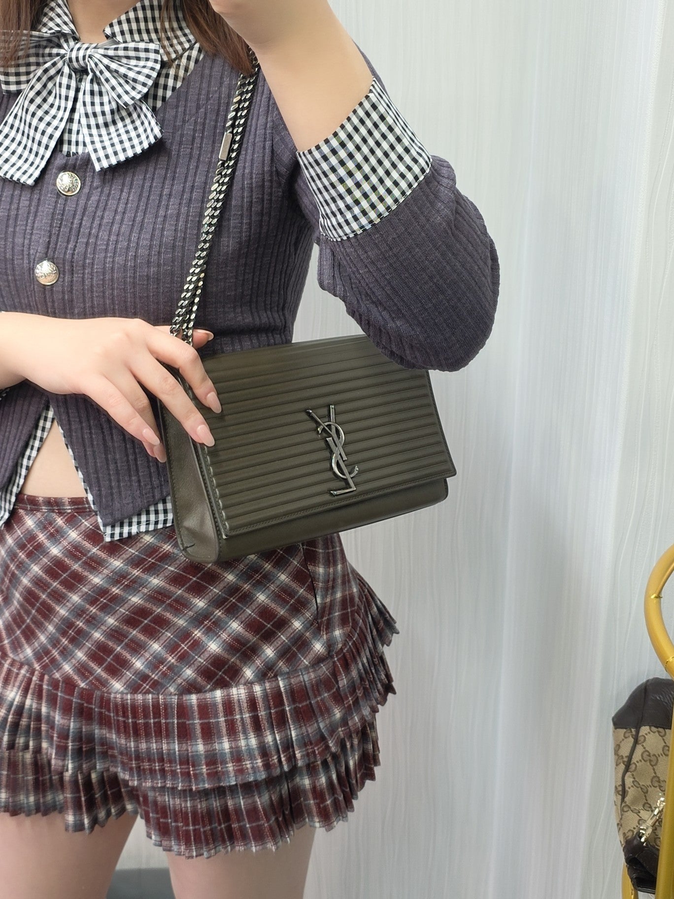 Saint Laurent Envelope Medium Chain Shoulder Bag Grey (Pre-Owned)