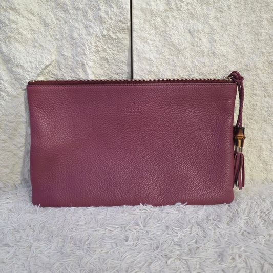 Gucci Bamboo Tassel Leather Clutch Bag Pink (Pre-Owned)
