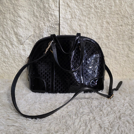 Gucci Microguccissima Patent Leather 2Way Dome Bag Black (Pre-Owned)