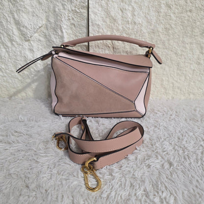Loewe Puzzle Bag Small Leather & Suede Pink (Pre-Owned)