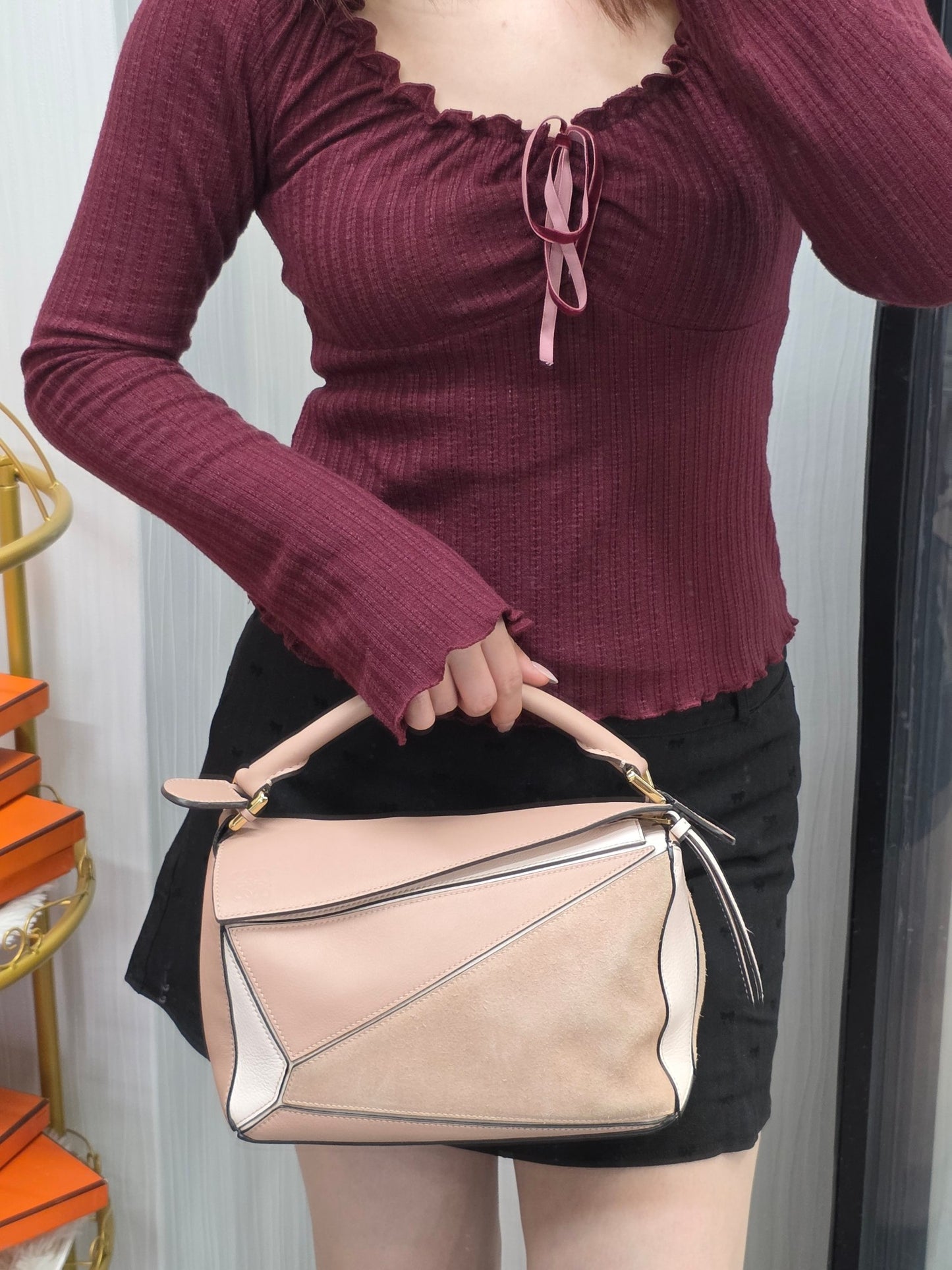 Loewe Puzzle Bag Small Leather & Suede Pink (Pre-Owned)