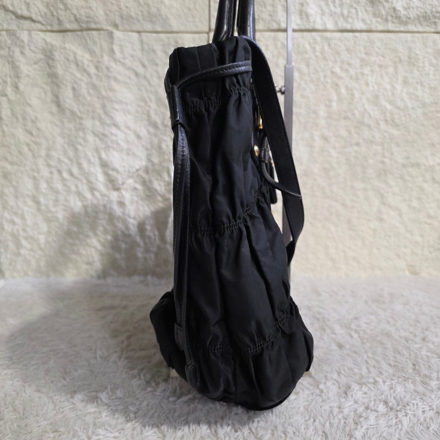 Prada Gathered Nylon 2Way Shoulder Bag Black (Pre-Owned)