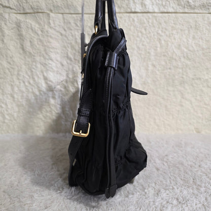 Prada Gathered Nylon 2Way Shoulder Bag Black (Pre-Owned)