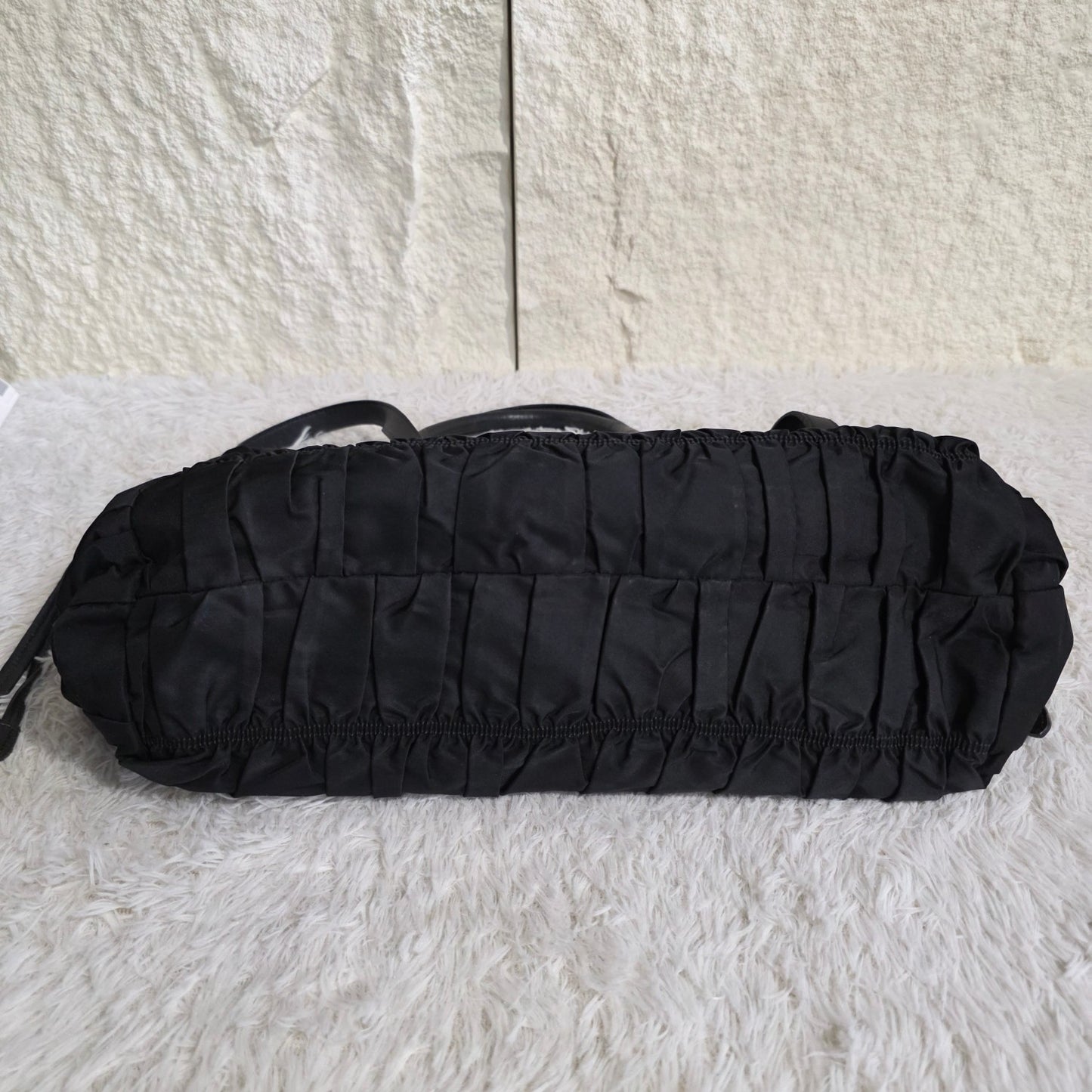 Prada Gathered Nylon 2Way Shoulder Bag Black (Pre-Owned)