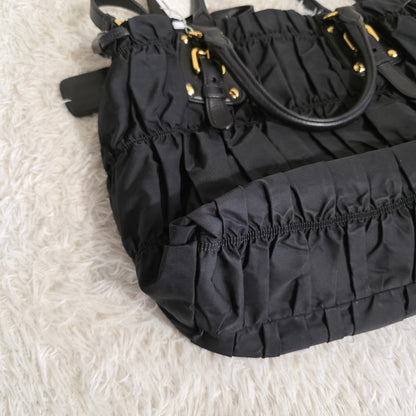 Prada Gathered Nylon 2Way Shoulder Bag Black (Pre-Owned)
