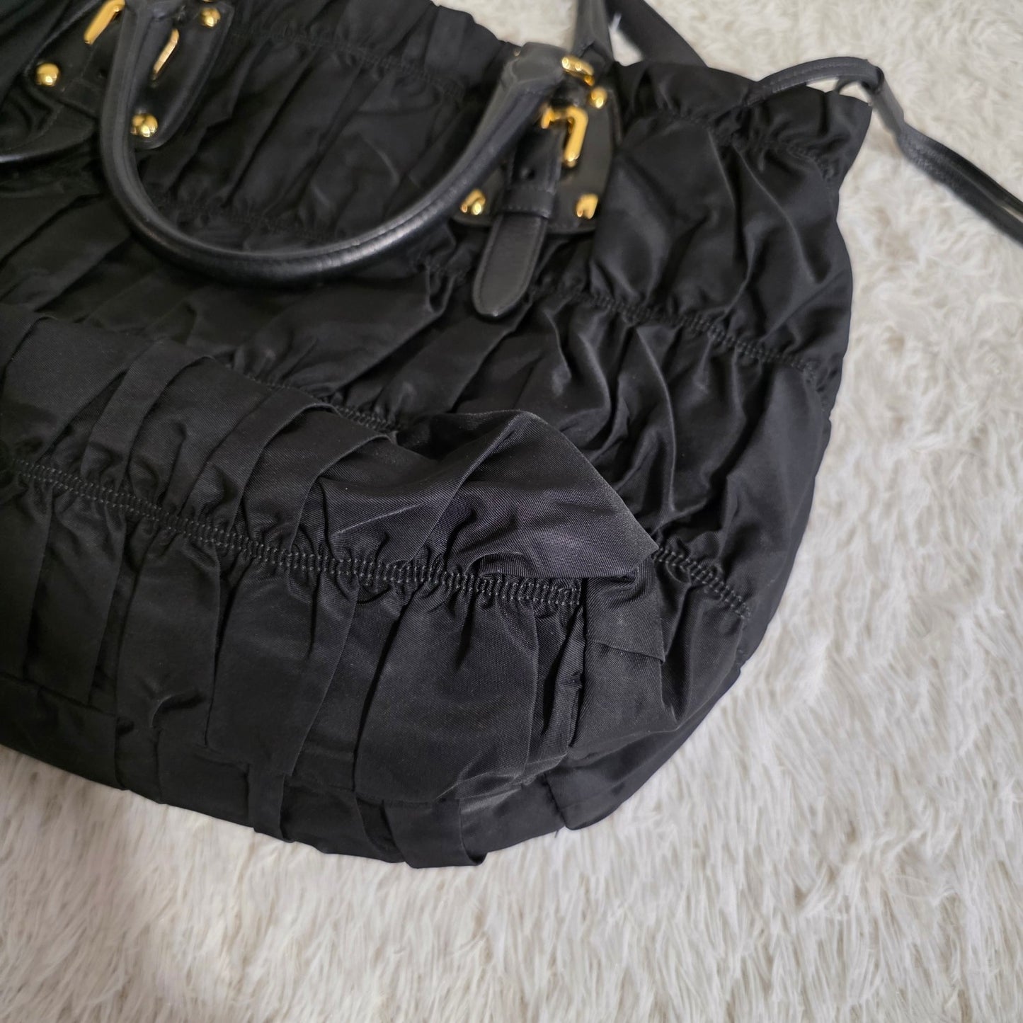 Prada Gathered Nylon 2Way Shoulder Bag Black (Pre-Owned)