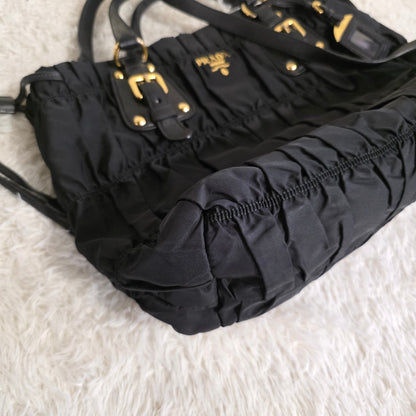 Prada Gathered Nylon 2Way Shoulder Bag Black (Pre-Owned)