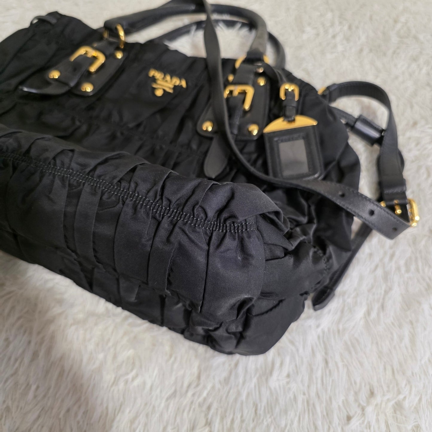 Prada Gathered Nylon 2Way Shoulder Bag Black (Pre-Owned)