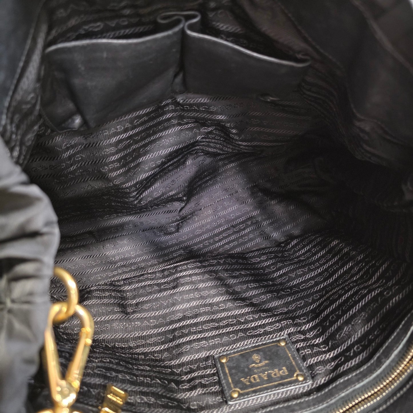 Prada Gathered Nylon 2Way Shoulder Bag Black (Pre-Owned)