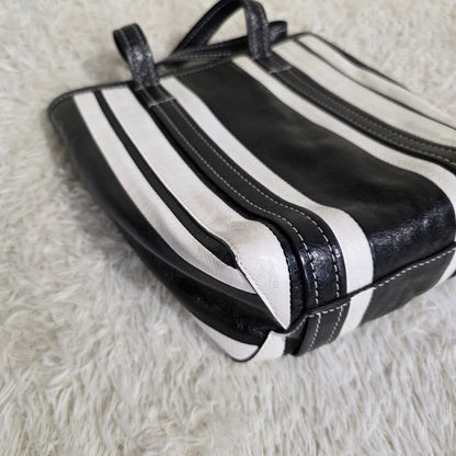 Balenciaga Bazar XS Stripe Leather 2Way Tote Bag Black White (Pre-Owned)