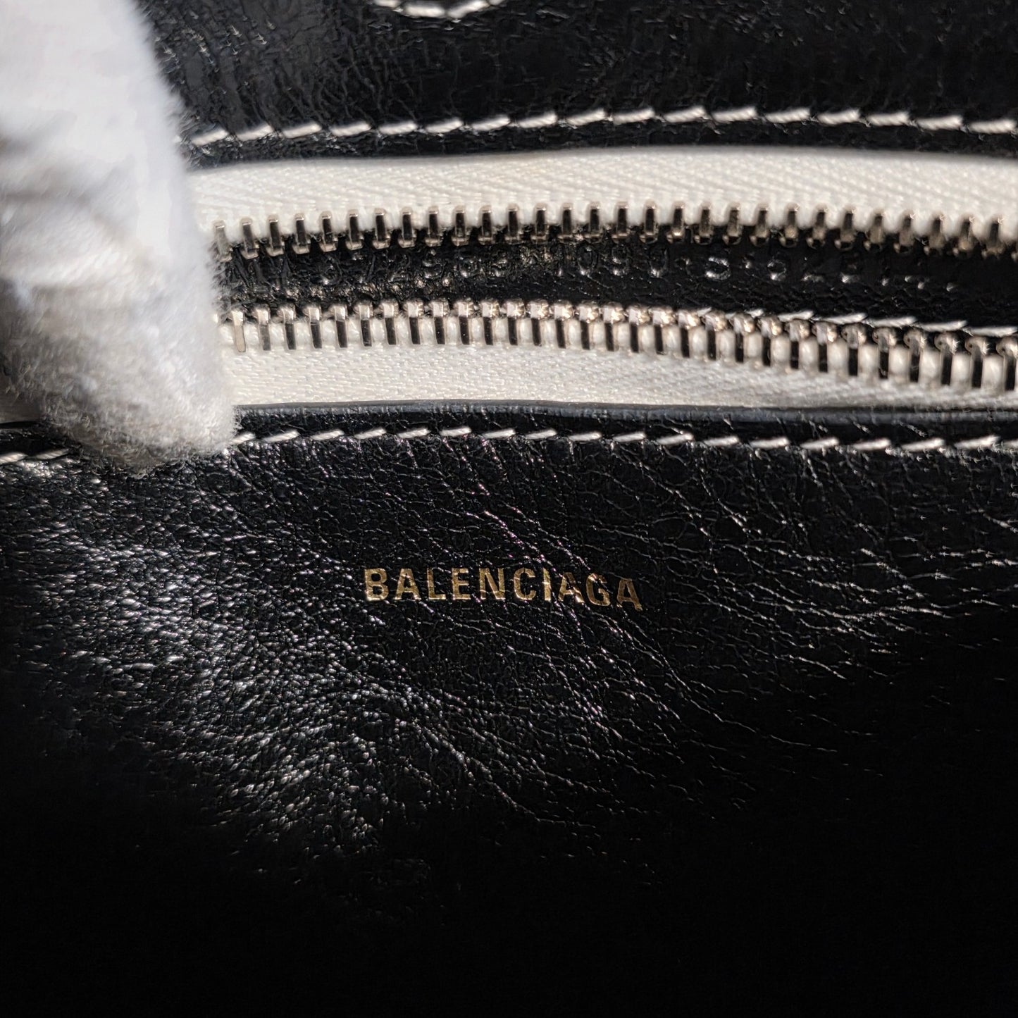 Balenciaga Bazar XS Stripe Leather 2Way Tote Bag Black White (Pre-Owned)