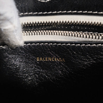Balenciaga Bazar XS Stripe Leather 2Way Tote Bag Black White (Pre-Owned)