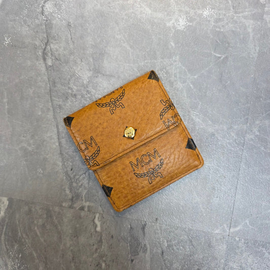 MCM Visetos Monogram Leather Compact Wallet Brown (Pre-Owned)
