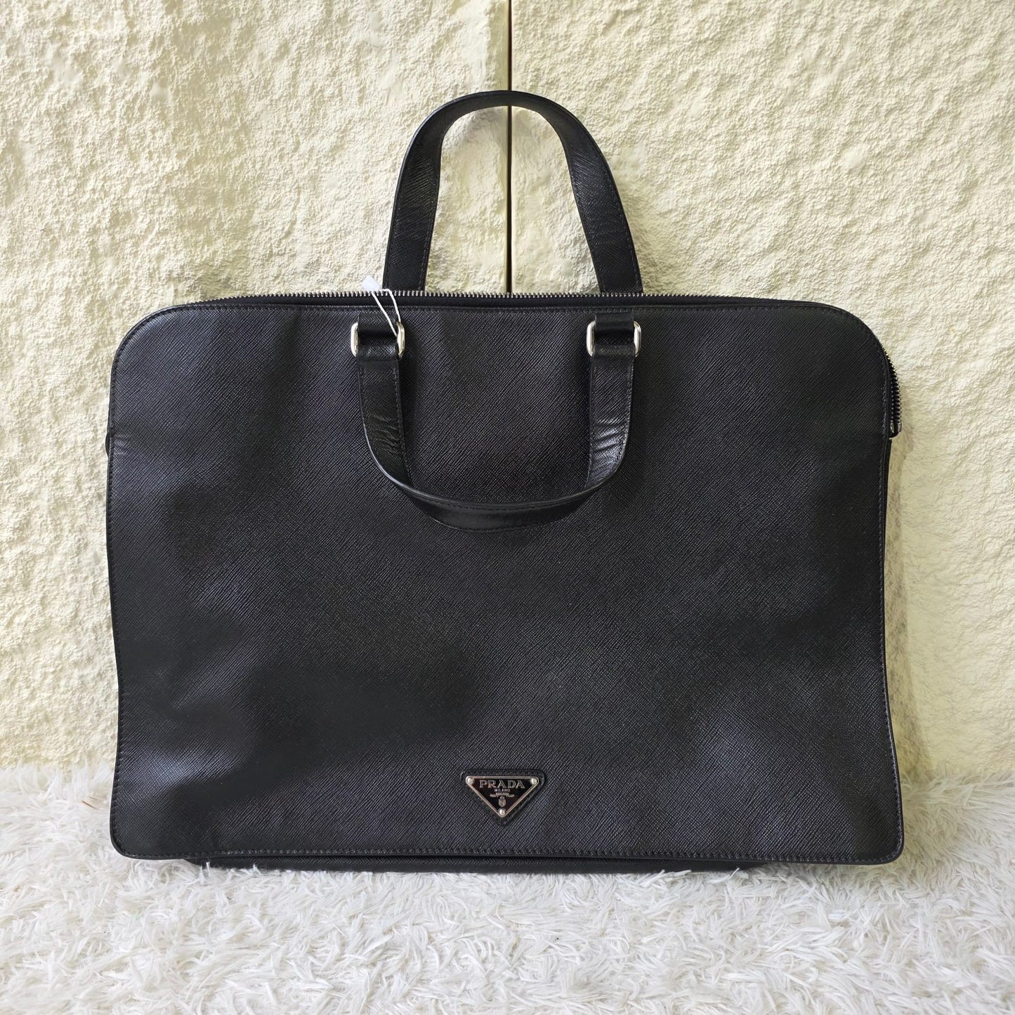 Prada Saffiano Leather Briefcase Business Bag Black (Pre-Owned)