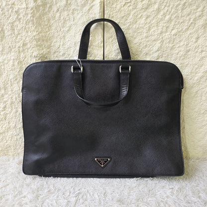 Prada Saffiano Leather Briefcase Business Bag Black (Pre-Owned)