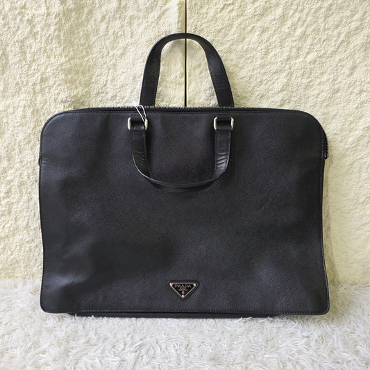 Prada Saffiano Leather Briefcase Business Bag Black (Pre-Owned)