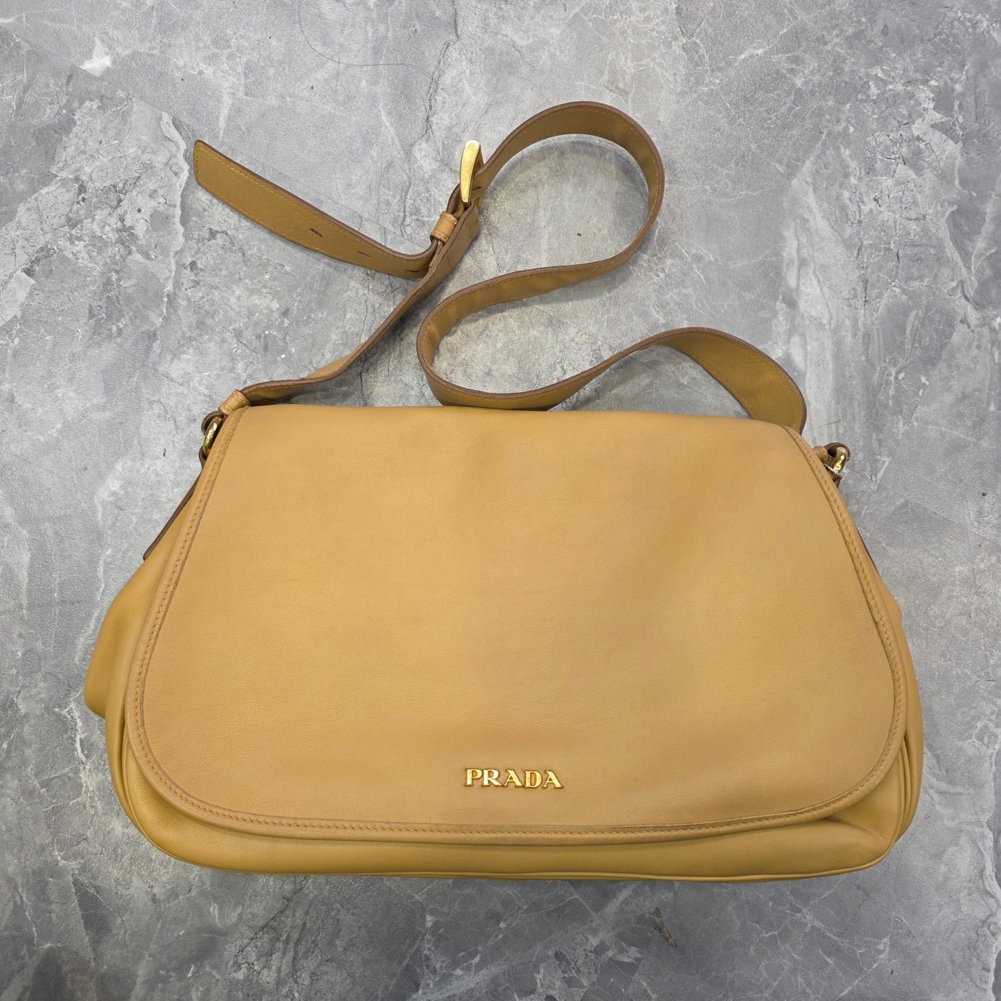 Prada Leather Flap Shoulder Bag Beige (Pre-Owned)