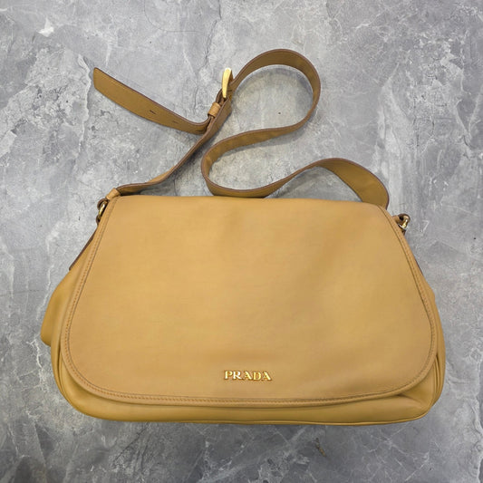 Prada Leather Flap Shoulder Bag Beige (Pre-Owned)