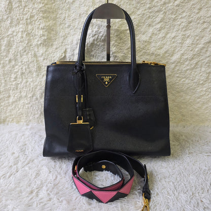 Prada Saffiano Leather Galleria Double Zip Tote Bag Black (Pre-Owned)