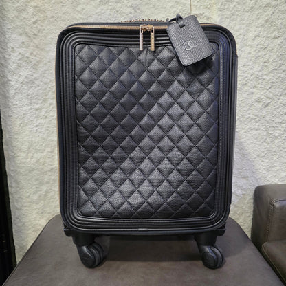 Chanel Quilted Caviar Leather Rolling Carry-On Suitcase Black (Pre-Owned)