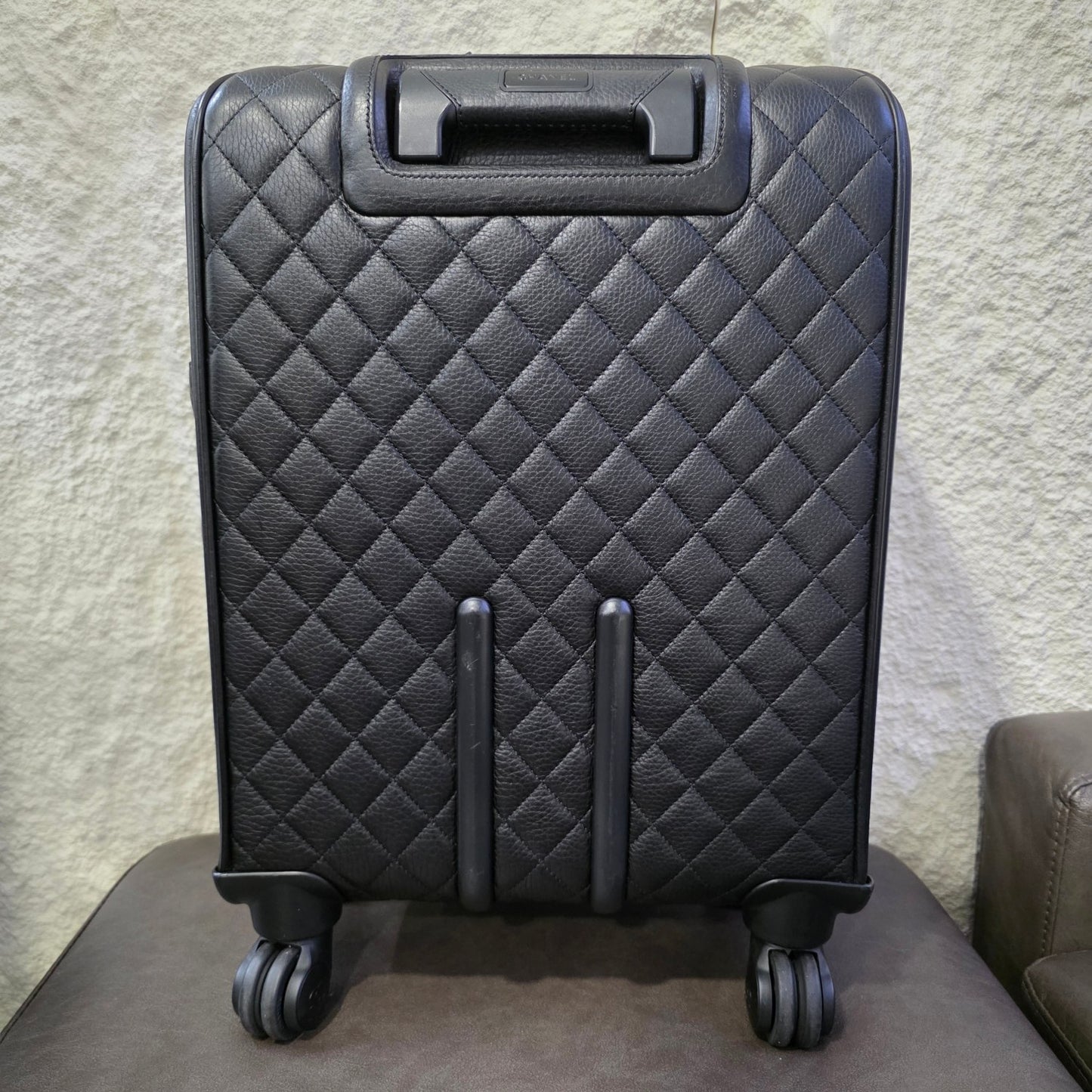 Chanel Quilted Caviar Leather Rolling Carry-On Suitcase Black (Pre-Owned)