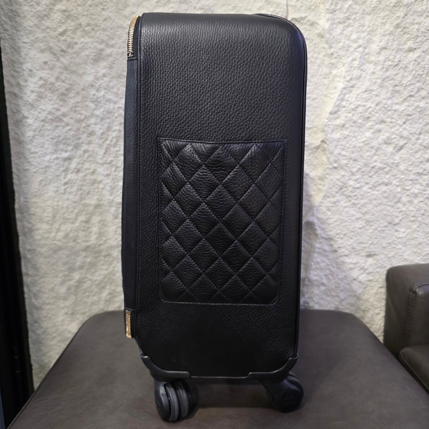 Chanel Quilted Caviar Leather Rolling Carry-On Suitcase Black (Pre-Owned)
