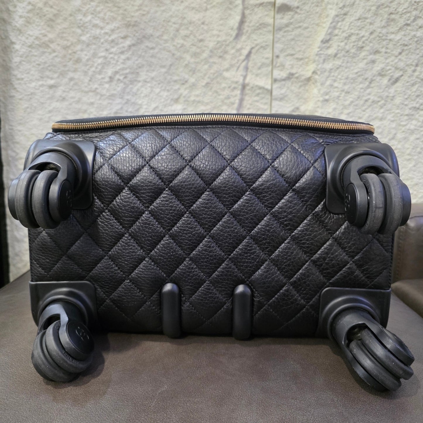 Chanel Quilted Caviar Leather Rolling Carry-On Suitcase Black (Pre-Owned)