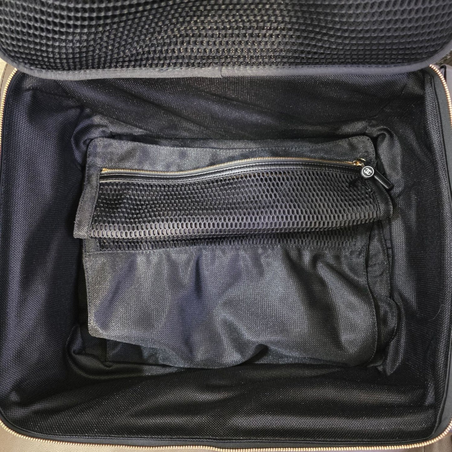 Chanel Quilted Caviar Leather Rolling Carry-On Suitcase Black (Pre-Owned)