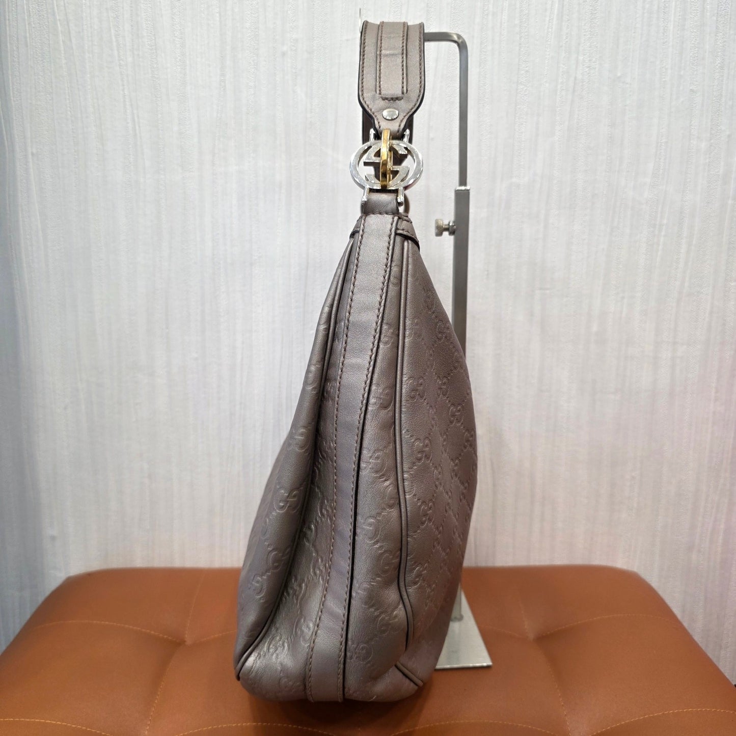 Gucci GG Guccissima Leather Hobo Shoulder Bag Metallic Silver (Pre-Owned)