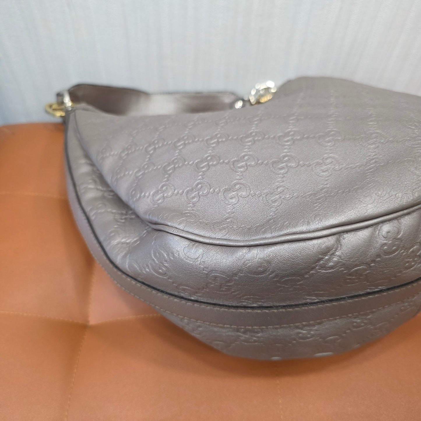 Gucci GG Guccissima Leather Hobo Shoulder Bag Metallic Silver (Pre-Owned)