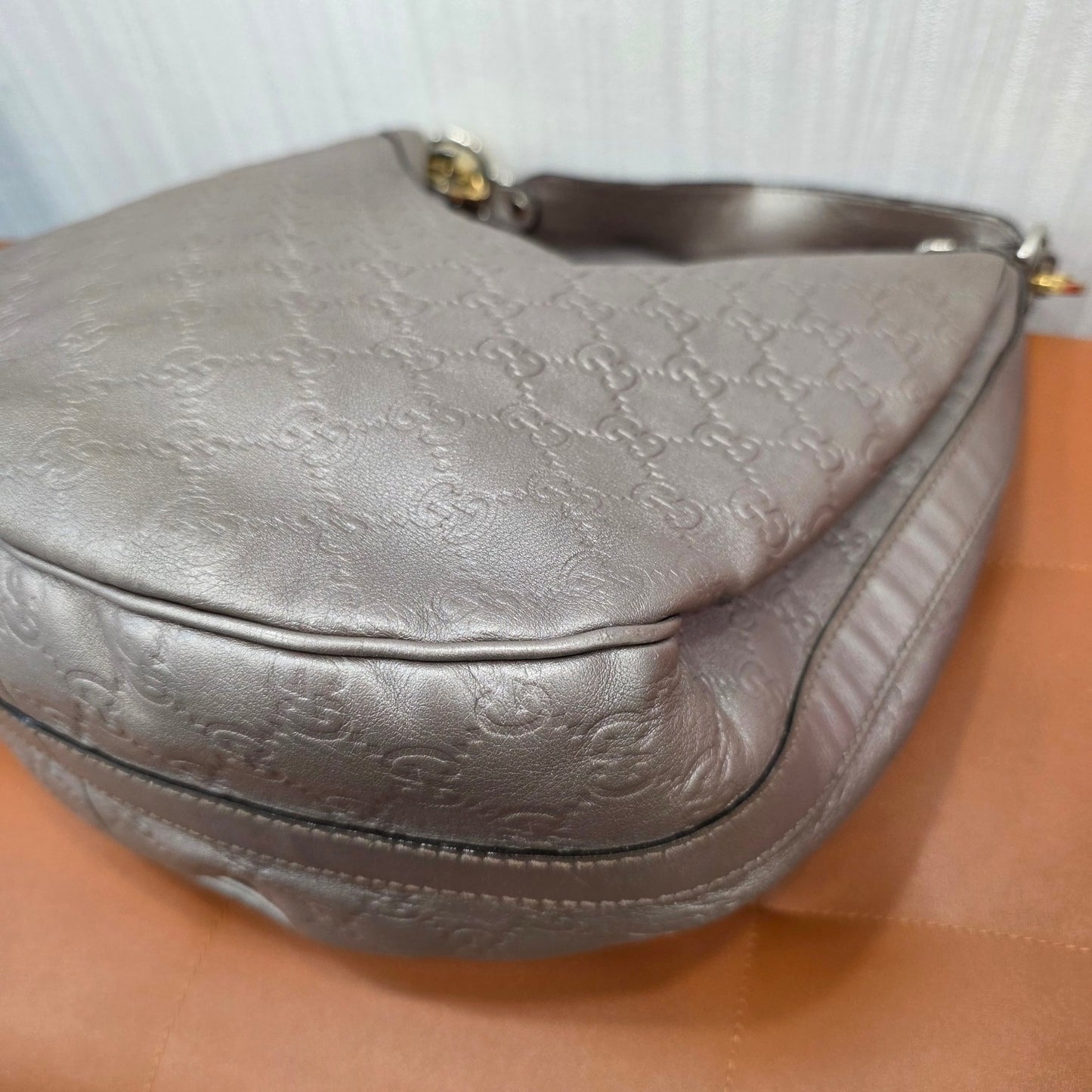 Gucci GG Guccissima Leather Hobo Shoulder Bag Metallic Silver (Pre-Owned)