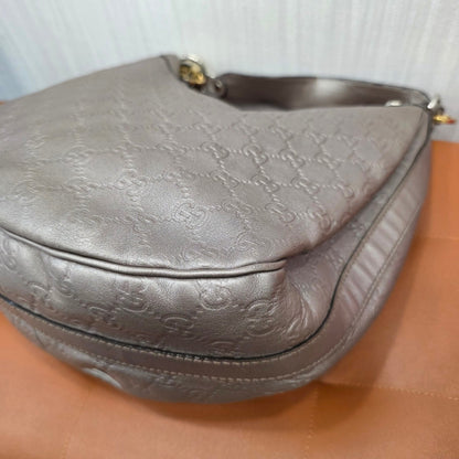 Gucci GG Guccissima Leather Hobo Shoulder Bag Metallic Silver (Pre-Owned)
