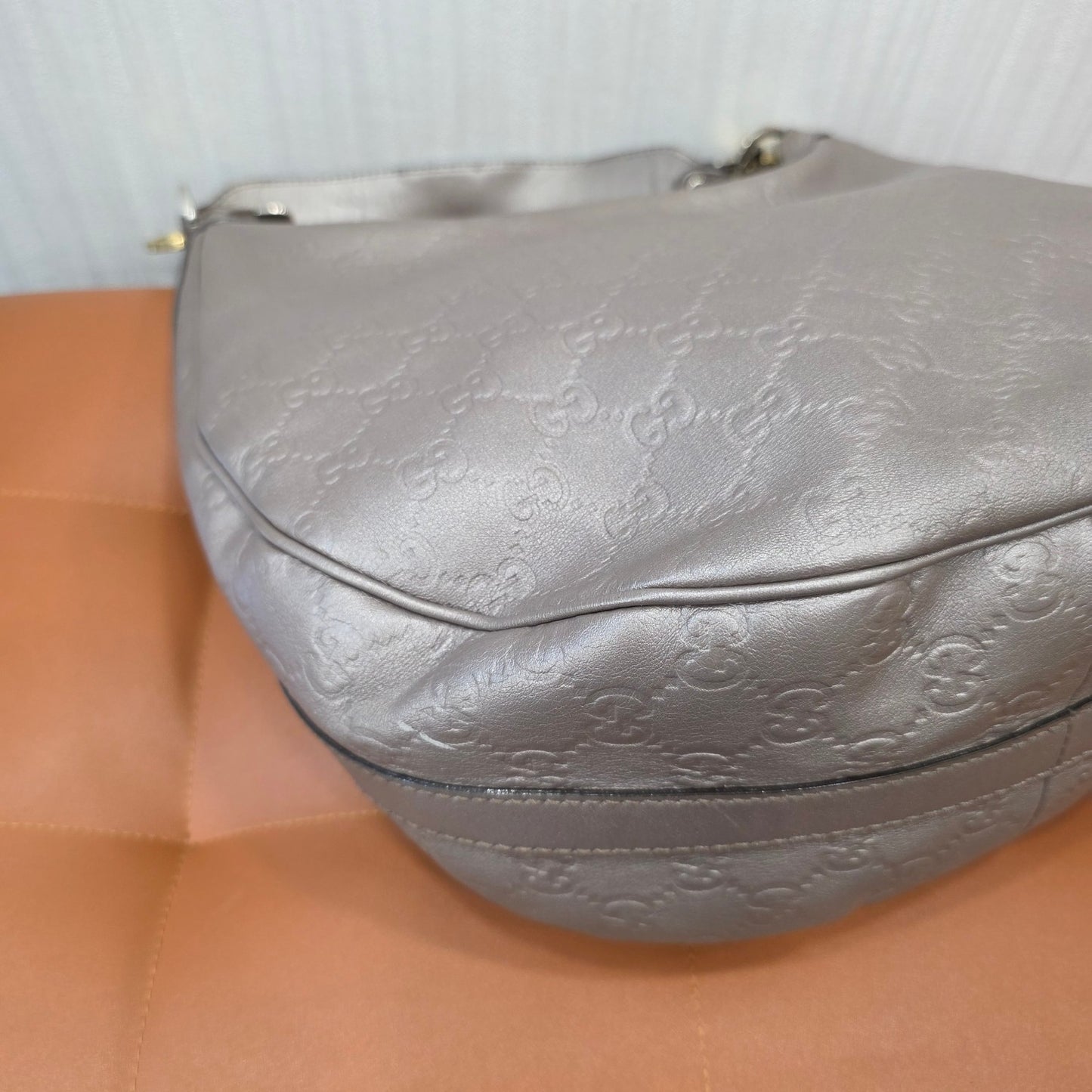 Gucci GG Guccissima Leather Hobo Shoulder Bag Metallic Silver (Pre-Owned)