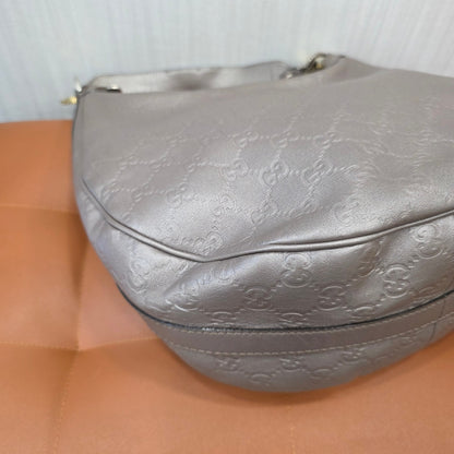 Gucci GG Guccissima Leather Hobo Shoulder Bag Metallic Silver (Pre-Owned)