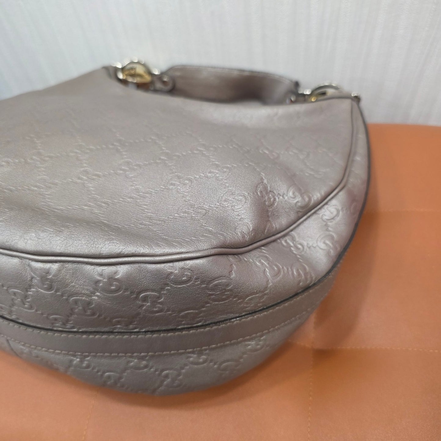 Gucci GG Guccissima Leather Hobo Shoulder Bag Metallic Silver (Pre-Owned)