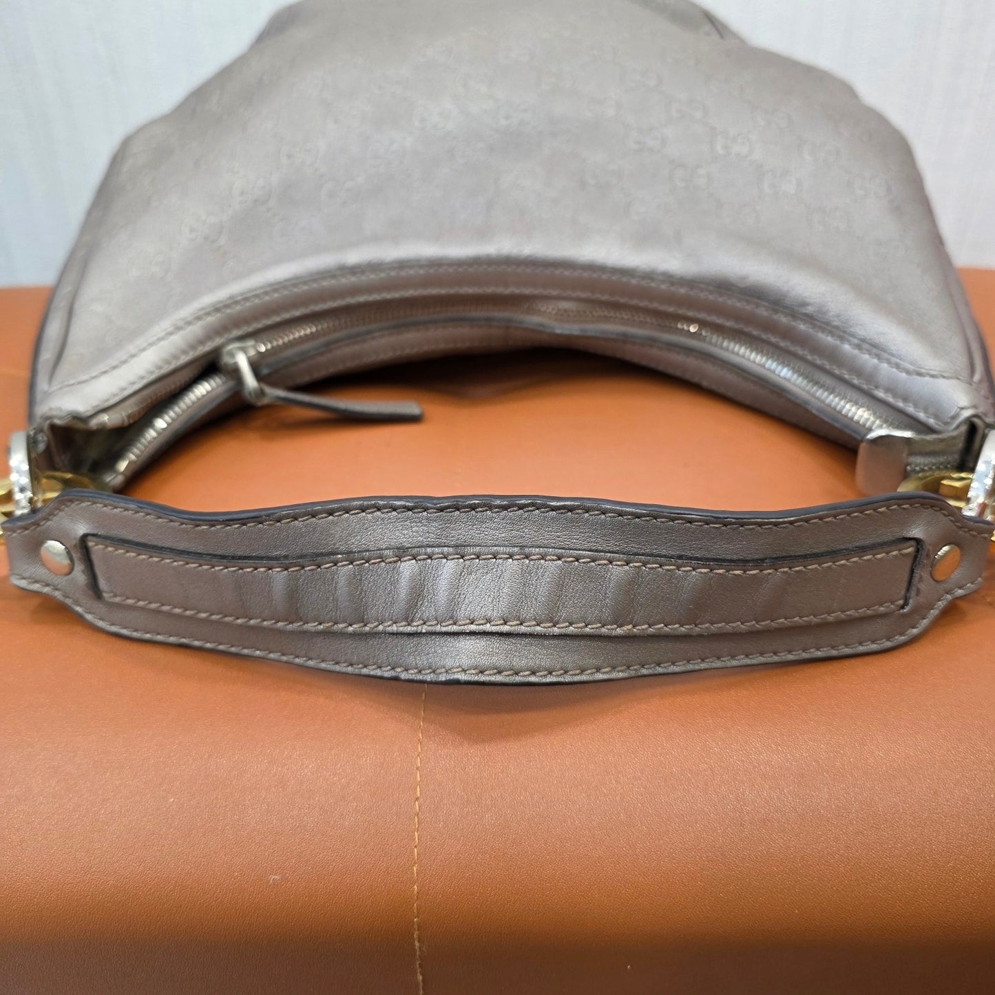 Gucci GG Guccissima Leather Hobo Shoulder Bag Metallic Silver (Pre-Owned)